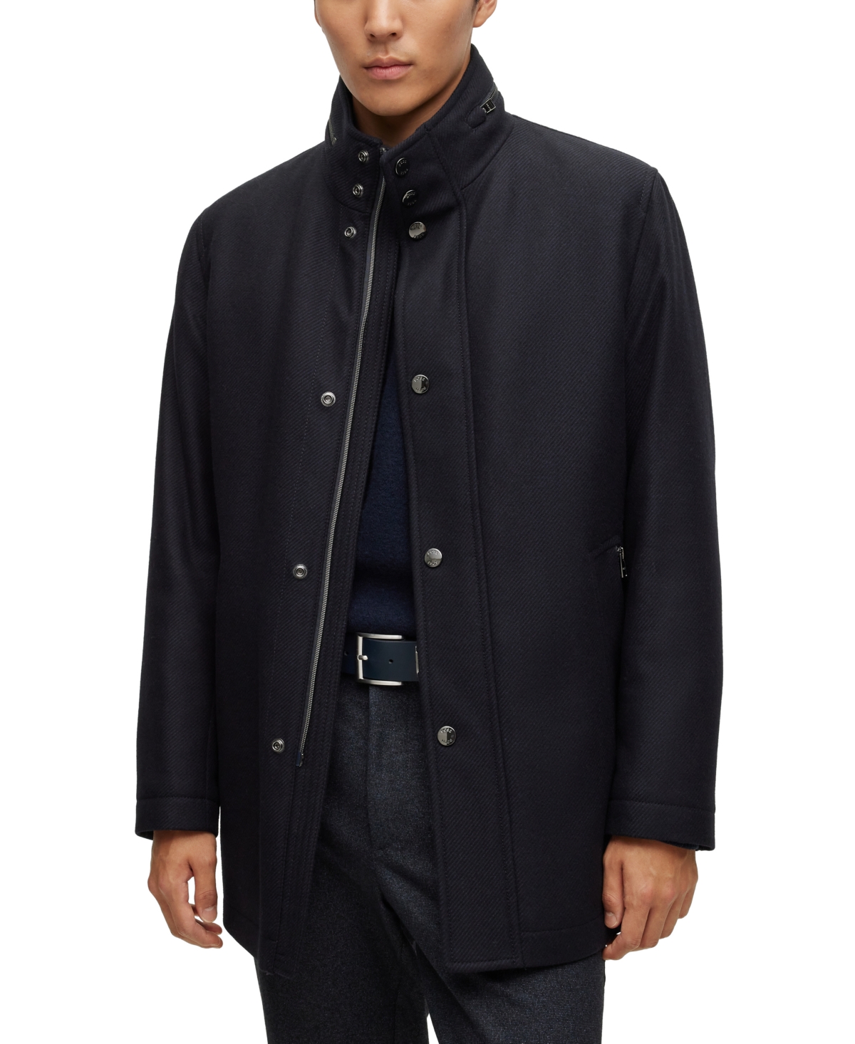 Hugo Boss Boss By  Men's Melange Relaxed-fit Coat In Dark Blue