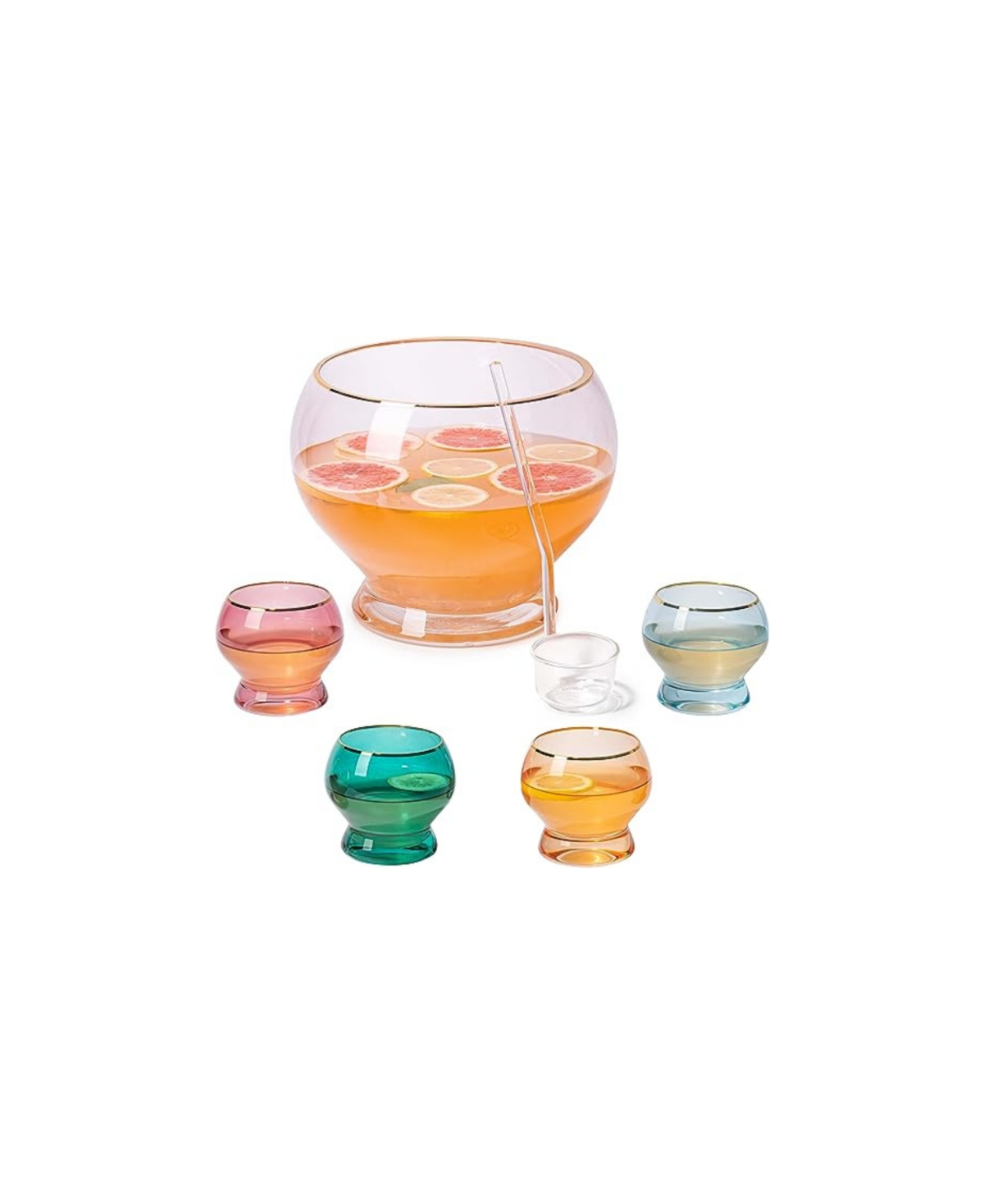 The Wine Savant Colorful Punch Bowl & Glasses Set, 6 Piece Set In Multicolor