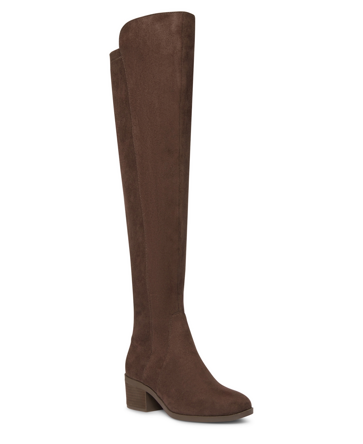 Anne Klein Women's Adrenna Round Toe Over-the-knee Boots In Dark Brown Microsuede