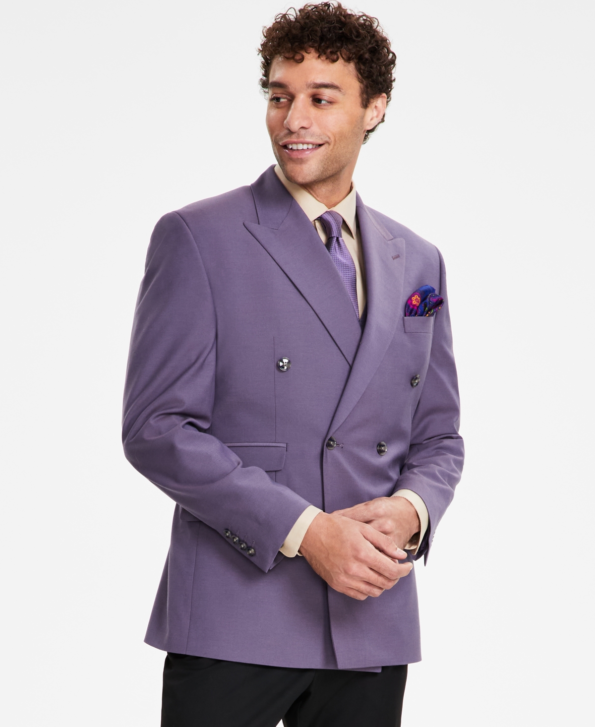 Men's Classic-Fit Solid Double-Breasted Suit Jacket - Lavender