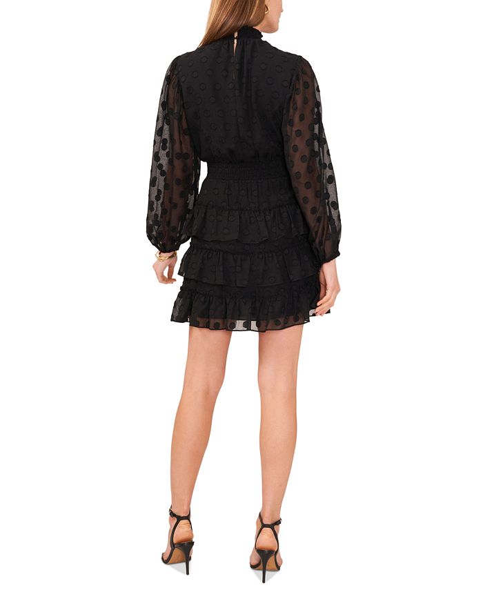 Jessica Howard Women's Dress: Balloon Sleeve, V-Neck, Fit & Flare With Ruffle Hem And Tie Sash