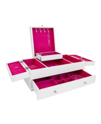 Mele Co. Everly Wooden Triple Lid Jewelry Box in White With interior