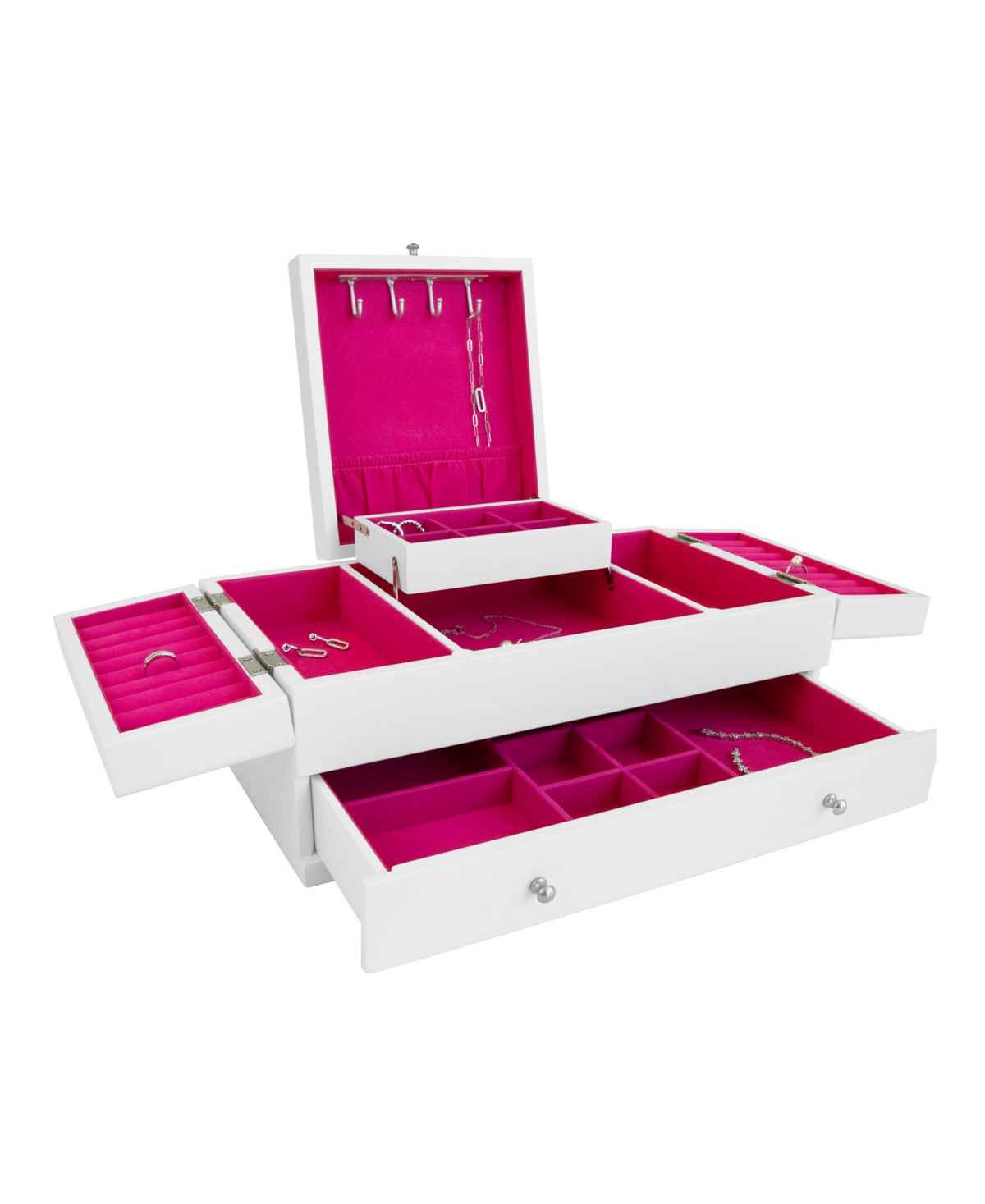 Mele & Co Mele Co. Everly Wooden Triple Lid Jewelry Box In White With Interior In Pink