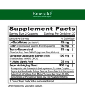 Anti-Aging Cellular Complex - With Setria L-Glutathione, Meriva Curcuminoids, Trans-Resveratrol, CoQ10, Grapeseed Extract, Pomegranate and R-Alpha Lipoic Acid - 60 Vegetable Capsules