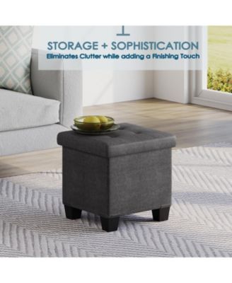 15 Inch Ottoman Storage Bench with Storage Bins - Leatherette or Linen Finish