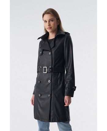 Furniq UK Women s Genuine Leather Trench Coat Black Macy s