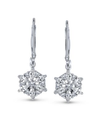 Marquise Cubic Zirconia Frozen Winter Holiday Party CZ Snowflake Lever back Dangle Drop Earrings Sterling Silver