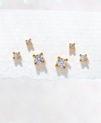 18k Gold-Plated 3-Pc. Set Mixed Size Crystal Stud Earrings