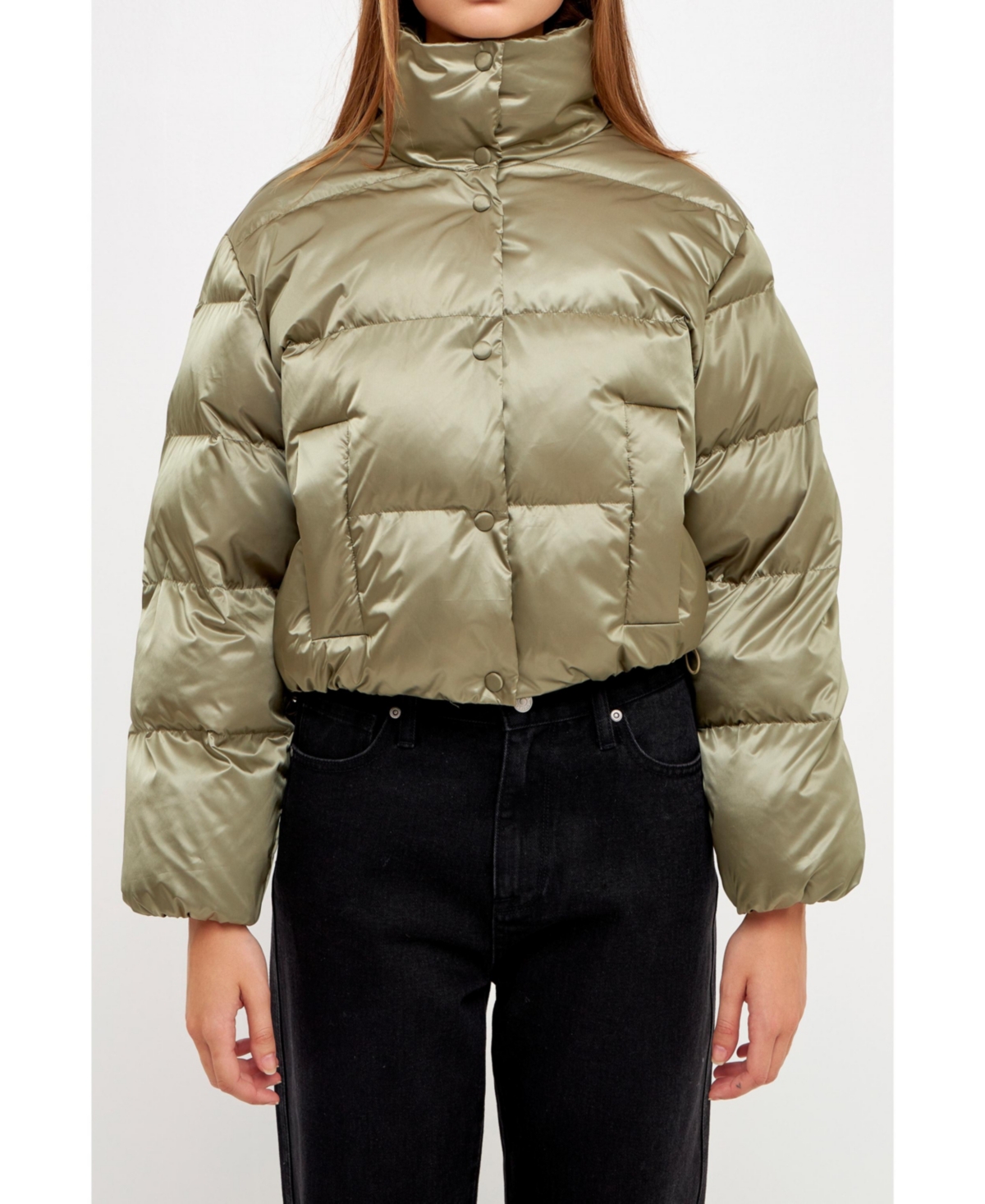 Women's Puffer Cropped Jacket - Olive