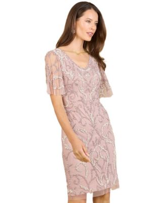 Women's Beaded Short Dress with Cape Sleeves