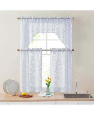 Joyce Semi Sheer Kitchen Swag Curtain Panels - Rod Pocket for Small Windows, Kitchen & Bathroom - 30 W x 36 L (Pair)
