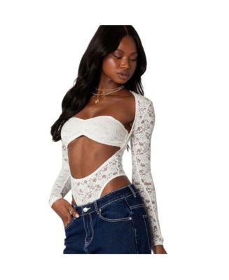 Edikted Women's Zoey Sheer Lace Two Piece Bodysuit - Macy's