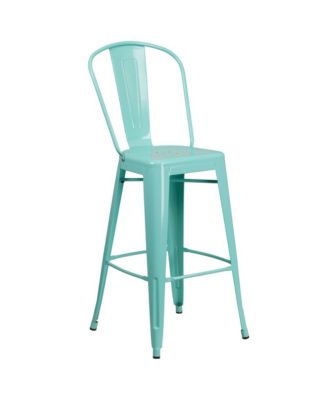 Sabine Metal Indoor-Outdoor Barstool With Vertical Slat Back And Integrated Footrest