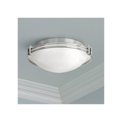Modern Ceiling Light Flush Mount Fixture 16.75" Wide Brushed Nickel Silver Metal Marbleized Glass Shade for Bedroom Kitchen Living Room Family Hallway Bathroom House Dining