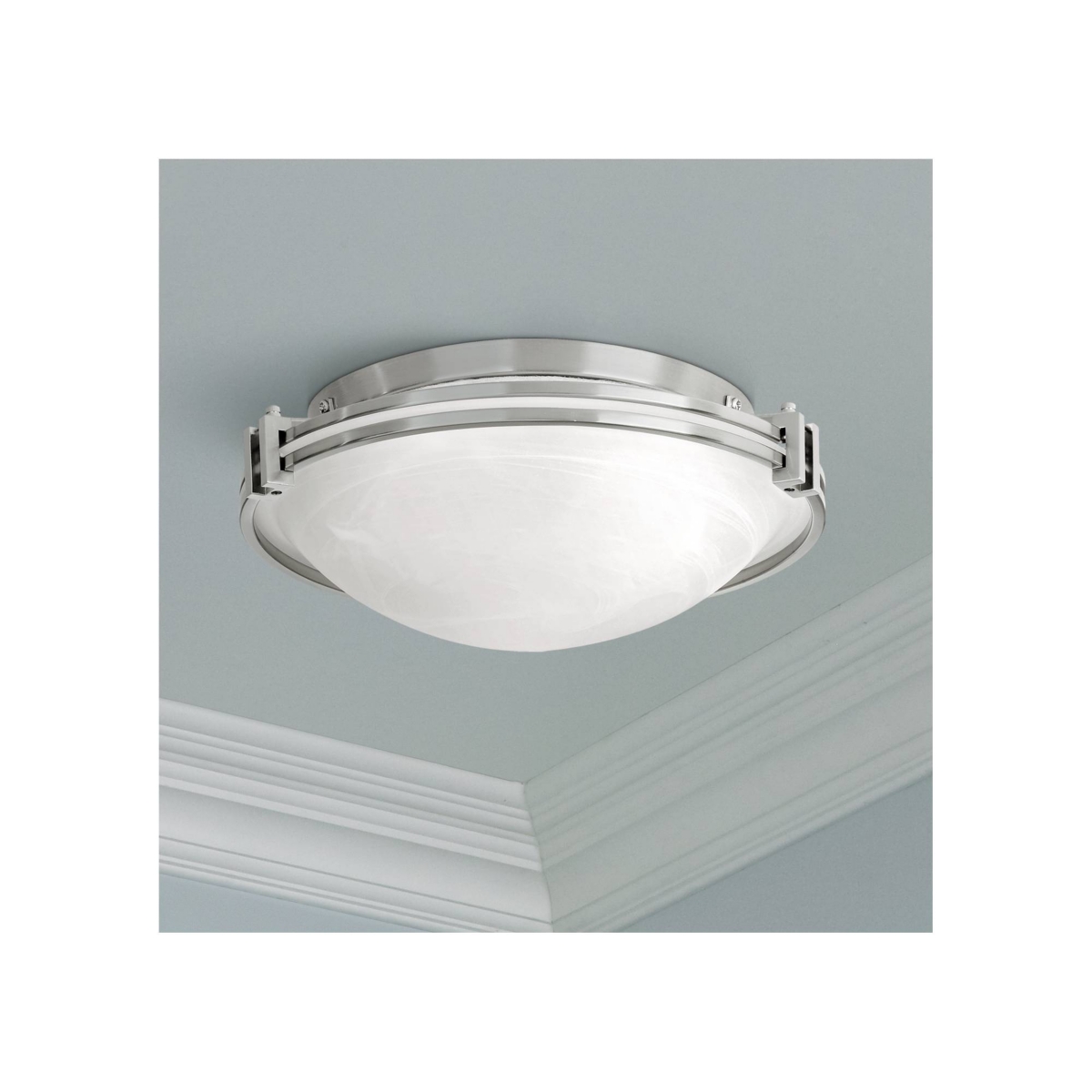 Possini Euro Design Modern Ceiling Light Flush Mount Fixture Wide Brushed NickelMetal Marbleized Glass Shade for Bedroom Kitchen Living