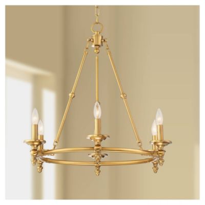 Warm Antique Brass Wagon Wheel Chandelier 28" Wide Farmhouse Rustic 6-Light Fixture for Dining Room Living House Foyer Kitchen Island Entryway