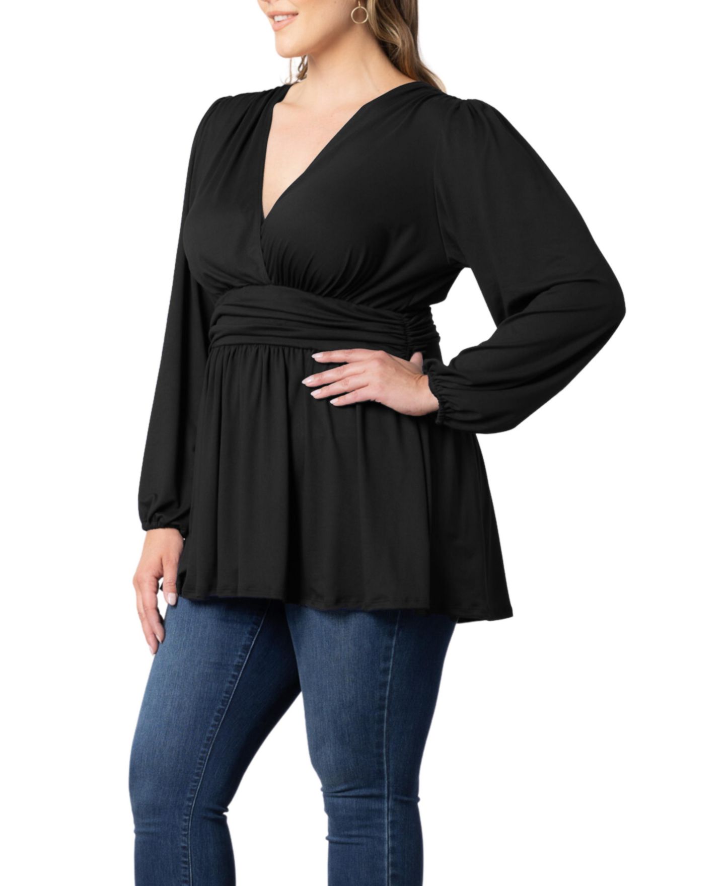 Женский топ Kiyonna Plus Size Leah Long Sleeve Tunic Top, цвет: Чёрный — фото 4