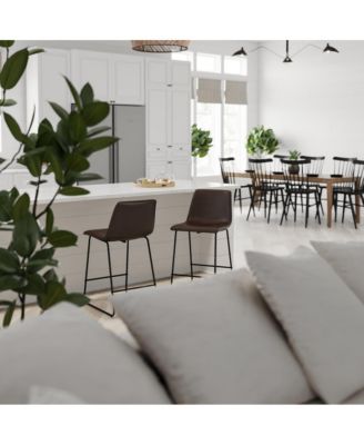 24 Inch Faux Counter Height Bucket Seat Stools, Set Of 2