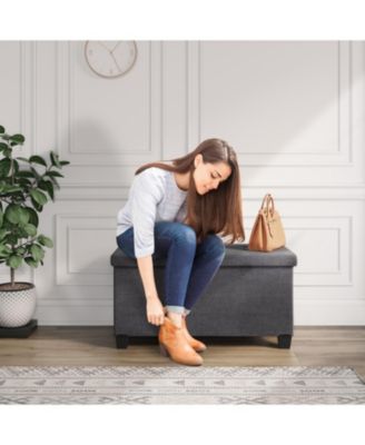 30 Inch Ottoman Storage Bench with Storage Bins - Leatherette or Fabric Finish