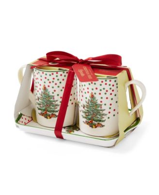 Christmas Tree Polka Dot Mug and Tray Set, 3 Pieces