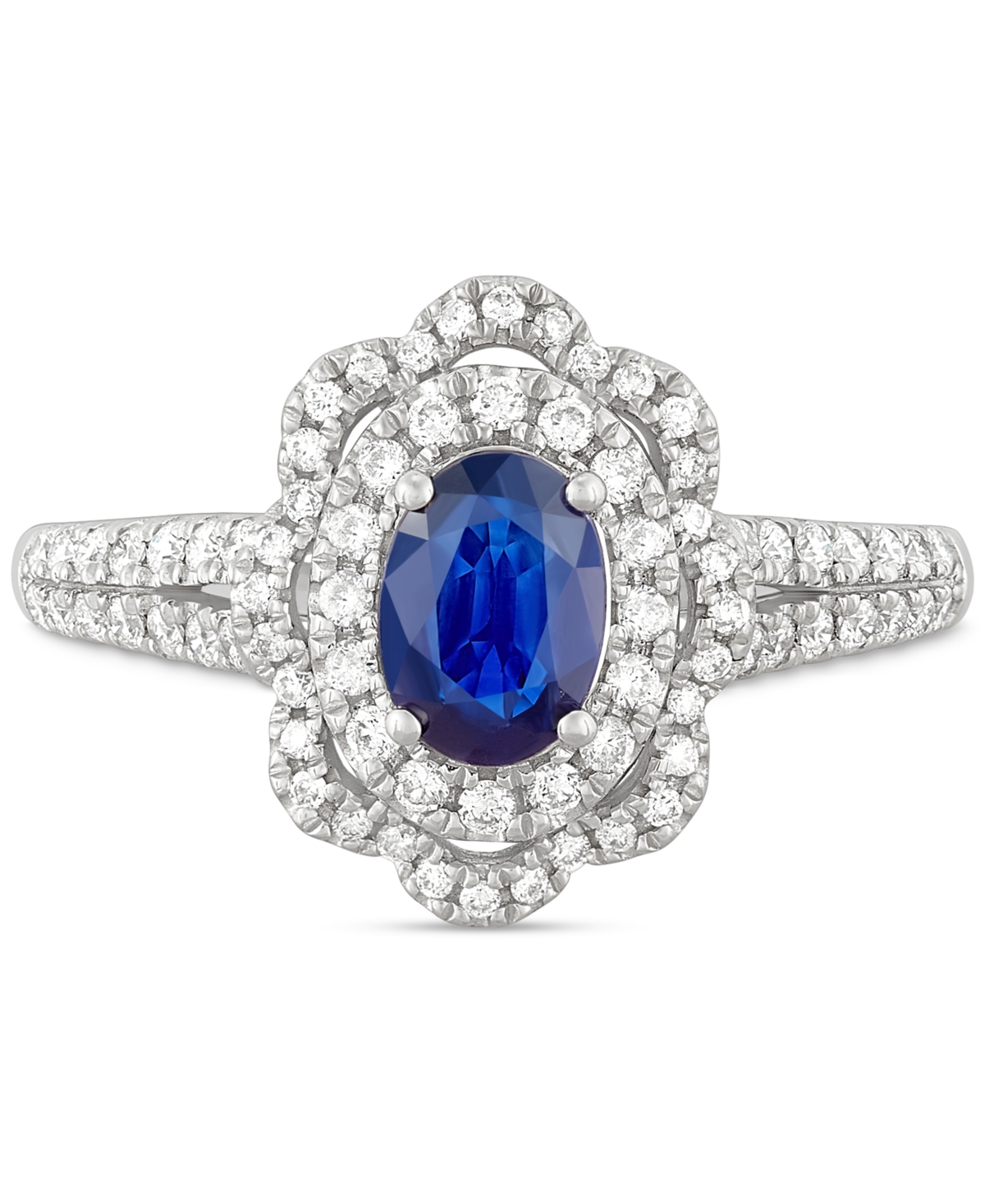 (7/8 ct. t.w.) & Diamond (1/2 ct. t.w.) Halo Engagement Ring in 14k White Gold - Sapphire