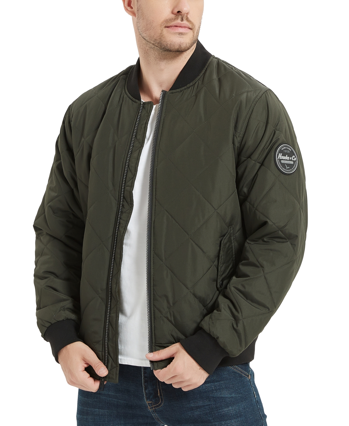 Hawke & Co. Men's Diamond Quilted Bomber Jacket In Loden