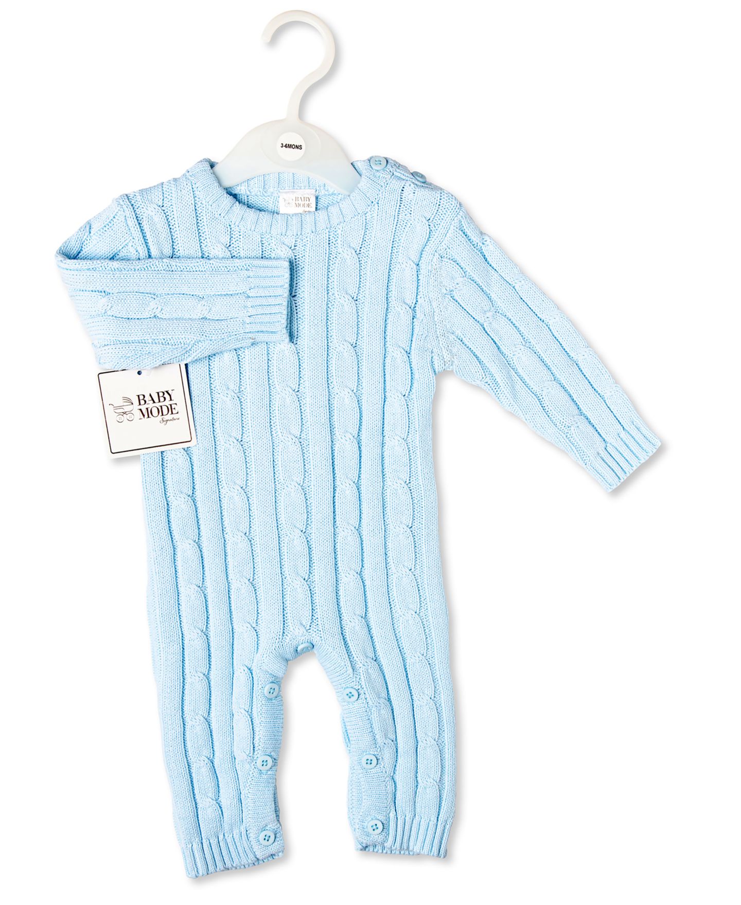 Детский вязаный комбинезон Baby Mode Signature с длинным рукавом, вязка косами, для малыша, цвет: Светлый синий — фото 2