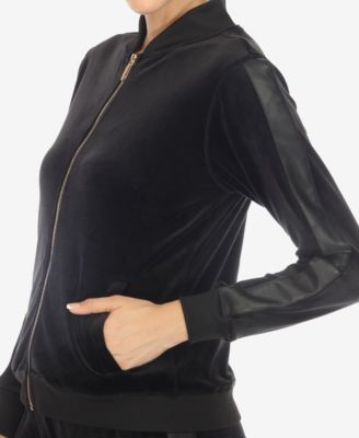 Women's Faux Leather Stripe Velour 2 Piece Tracksuit Set