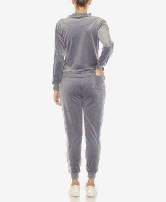 Women's Faux Leather Stripe Velour 2 Piece Tracksuit Set