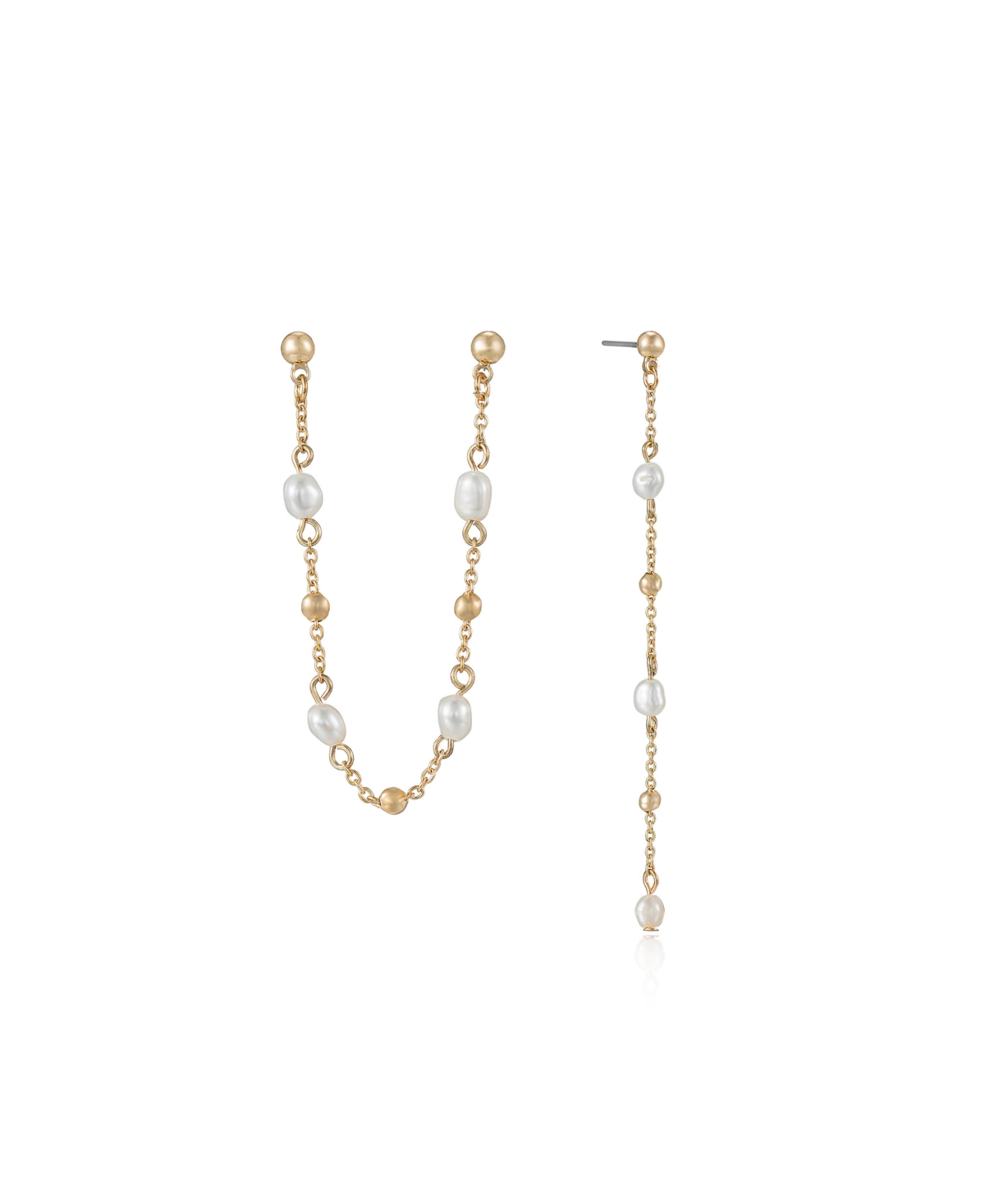 Ettika Double Piercing Freshwater Pearl And 18k Gold Plated Earrings In White/gold