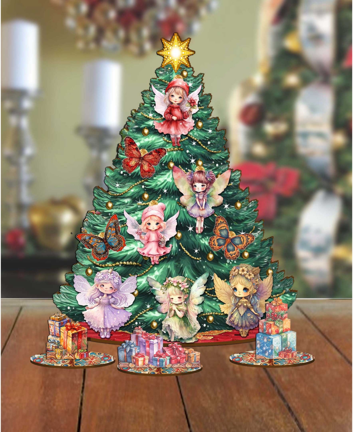 Shop Designocracy Fairies And Butterflies-themed Collectible Tabletop Christmas Tree By G.debrekht In Multi Color