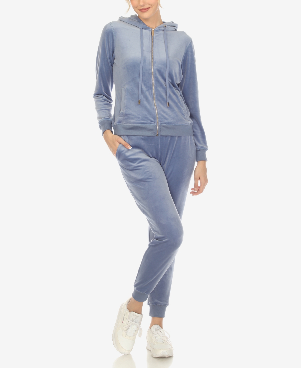 White Mark Women's Velour Tracksuit Loungewear 2pc Set In Light Blue