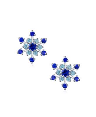 Christmas Holiday Party CZ Royal Ice Blue Aqua Cubic Zirconia Star Snowflake Stud Clip On Earrings No Piercing