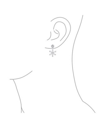 Winter Holiday Party CZ Cubic Zirconia Christmas Flower Frozen Snowflake Dangle Earrings Sterling Silver