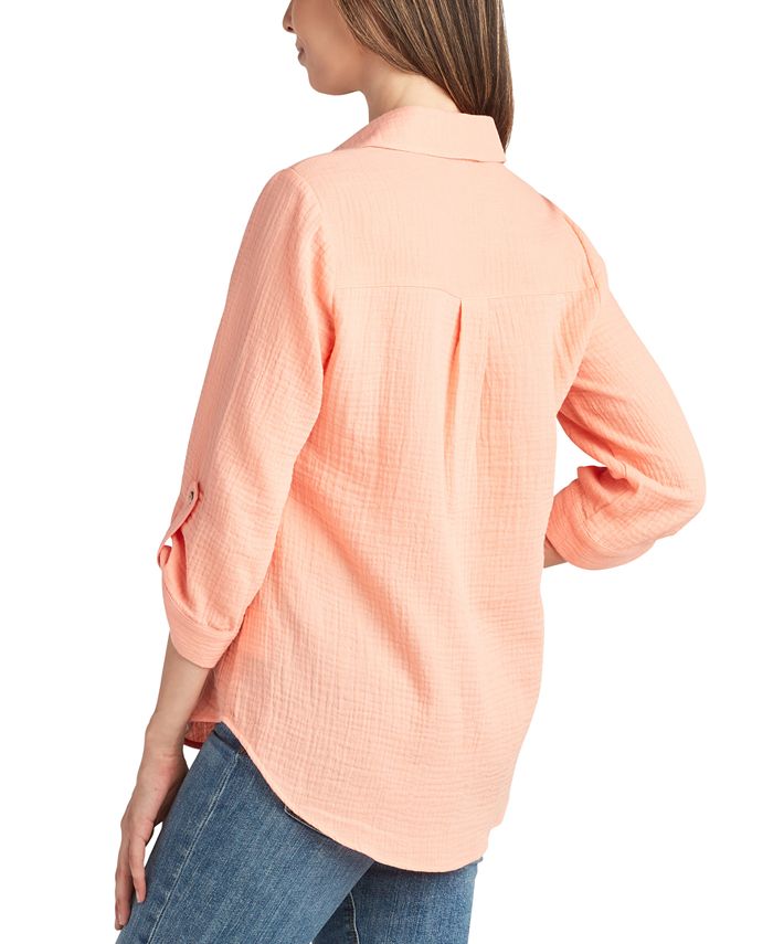 BCX Juniors' Cotton TwoPocket RollTabSleeve Shirt Macy's