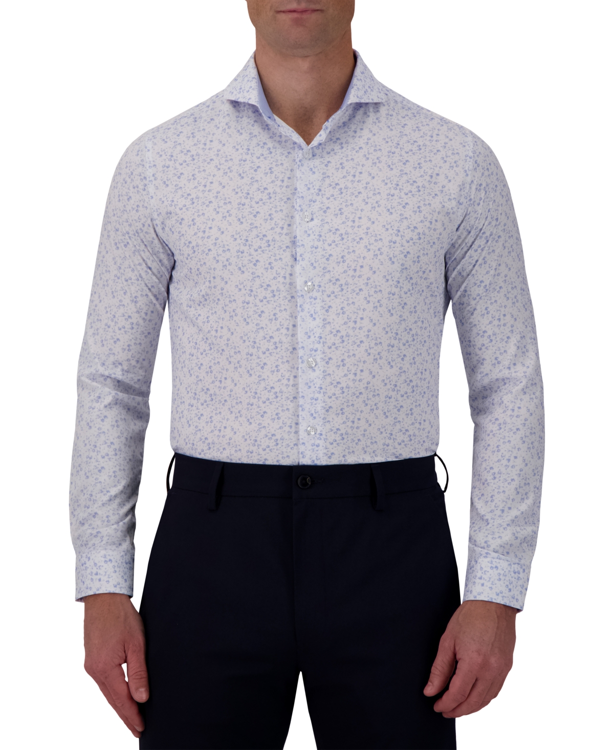 Men's Slim-Fit Floral-Print Dress Shirt - Light Blue