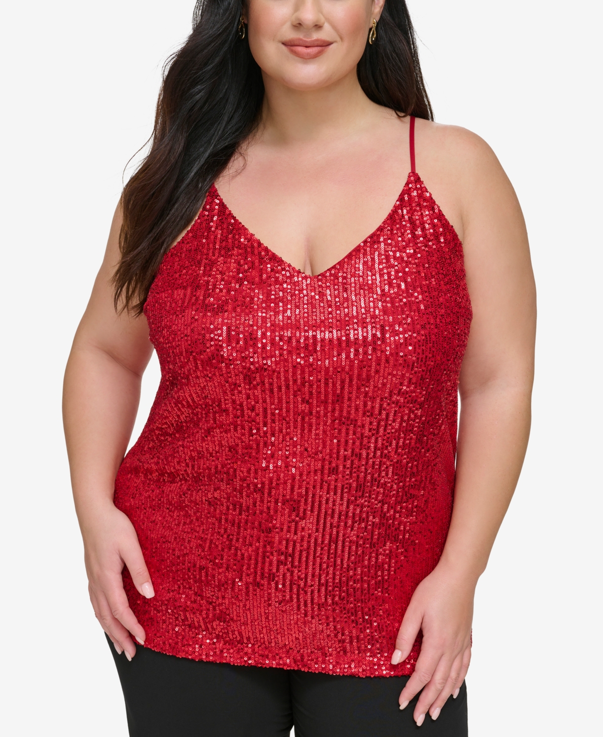Calvin Klein Plus Size V-neck Sleeveless Sequin Camisole In Red