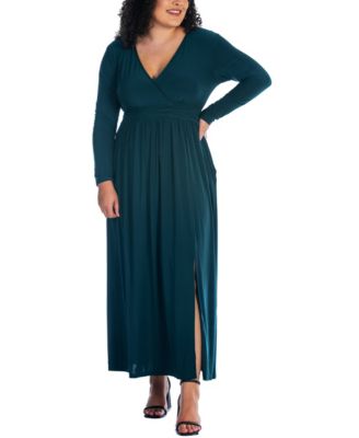Plus Size Long Sleeve V-neck Maxi Dress