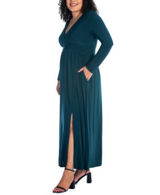 Plus Size Long Sleeve V-neck Maxi Dress