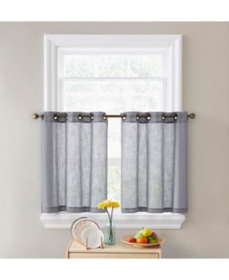Abbey Faux Linen Textured Semi Sheer Privacy Light Filtering Transparent Grommet Short Thick Cafe Curtain Tiers for Small Windows, Set of 2