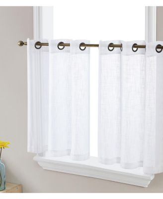 Abbey Faux Linen Textured Semi Sheer Privacy Light Filtering Transparent Grommet Short Thick Cafe Curtain Tiers for Small Windows, Set of 2