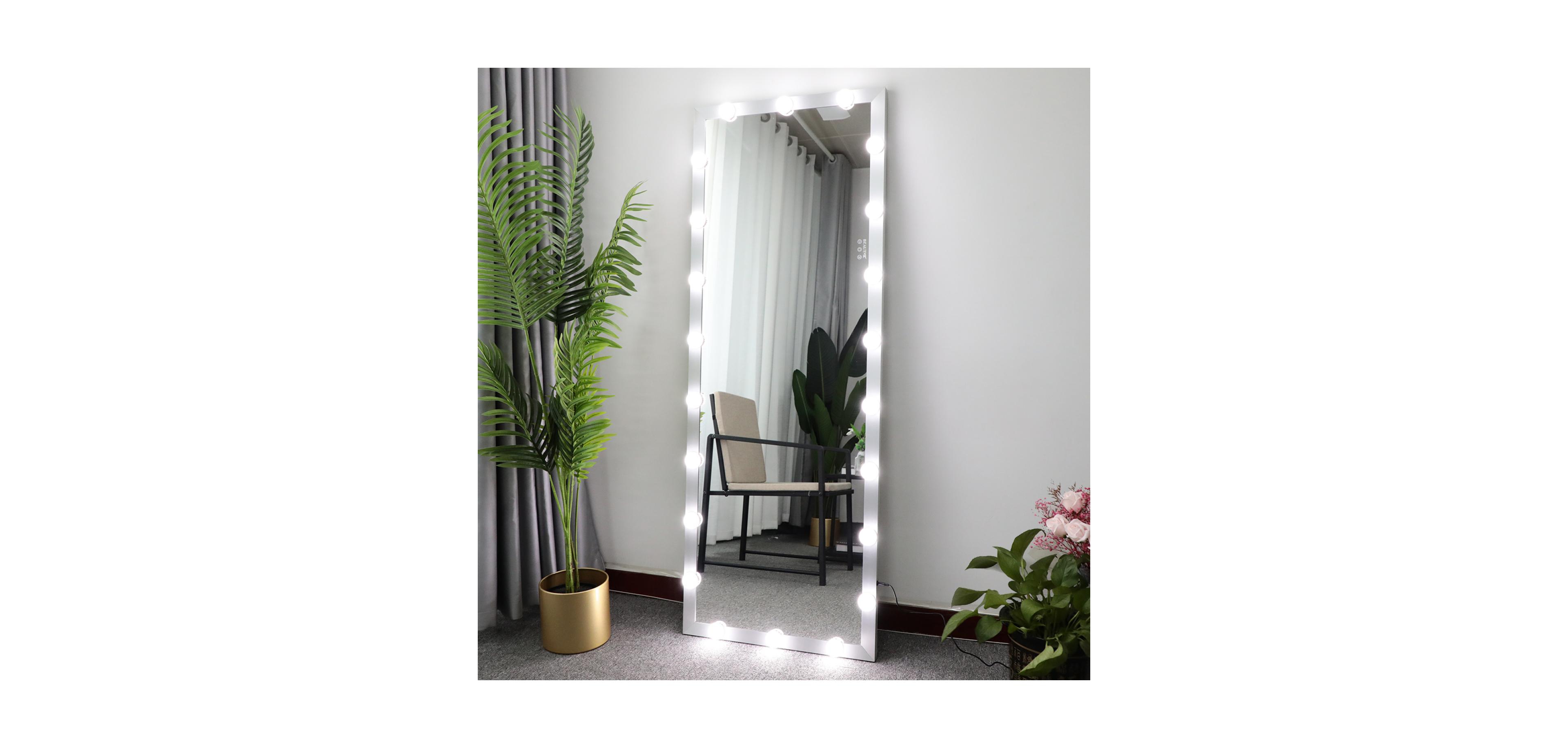 Streamdale Furniture Modern Wall Standing Bedroom Hotel Full Length Mirror With Led Bulbs Touch Control Whole Body