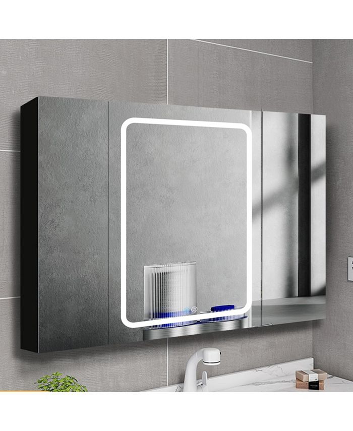 Simplie Fun 40x30 Inch LED Bathroom Medicine Surface Mount Double Door Lighted Medicine