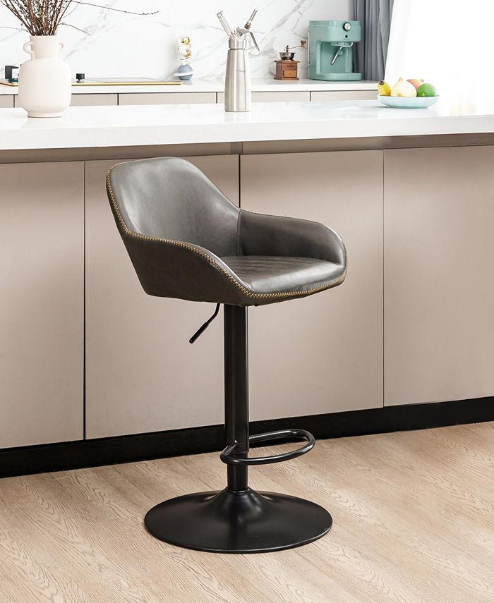 Glitzhome MidCentury Modern Leatherette Gaslift Adjustable Swivel Bar