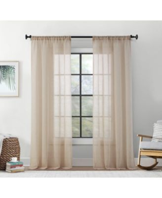 Penelope Faux Linen Textured Semi Sheer Privacy Sun Light Filtering Transparent Window Rod Pocket Thick Curtain Panels, Set of 2