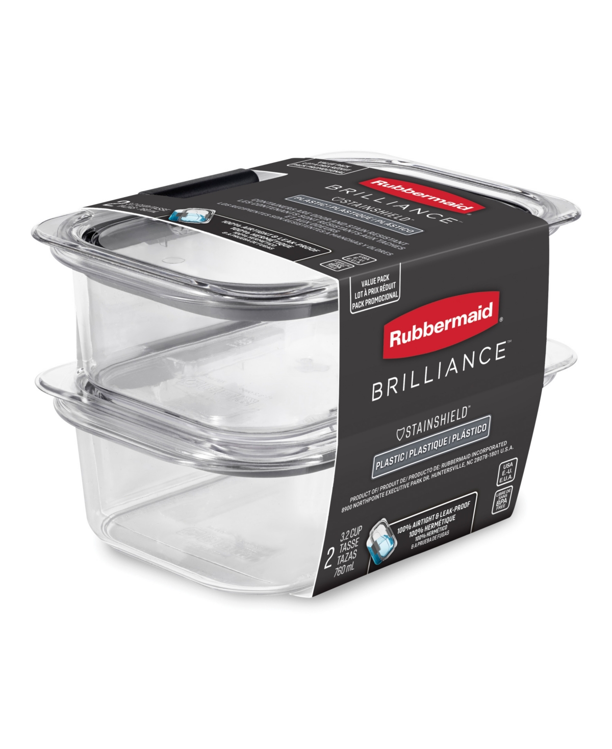 Rubbermaid 2 Piece Brilliance 3.2 Cup Food Storage Container Set In Clear