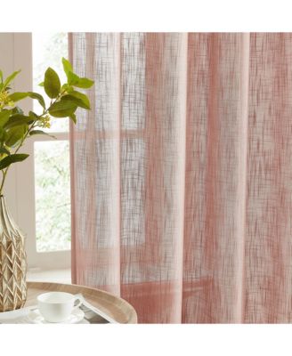 Linda Faux Linen Textured Semi Sheer Privacy Light Filtering Transparent Window Rod Pocket Thick Curtains Drapery Panels, Set of 2