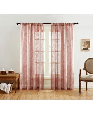 Linda Faux Linen Textured Semi Sheer Privacy Light Filtering Transparent Window Rod Pocket Thick Curtains Drapery Panels, Set of 2