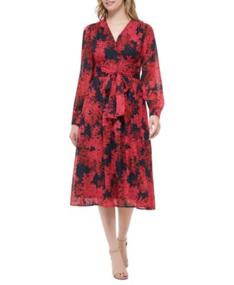 Tommy Hilfiger Women's Chiffon Glitter-Dot Floral Dress - Macy's