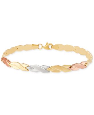 Macy's - Satin & Polished Stampato Link Bracelet in 10k Tricolor Gold